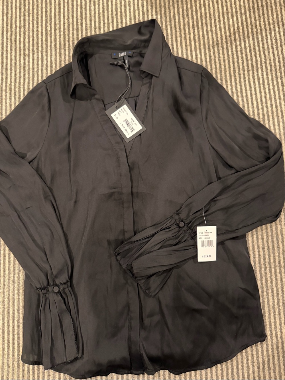 PAIGE Abriana Black Satin Button-Front Dress Shirt